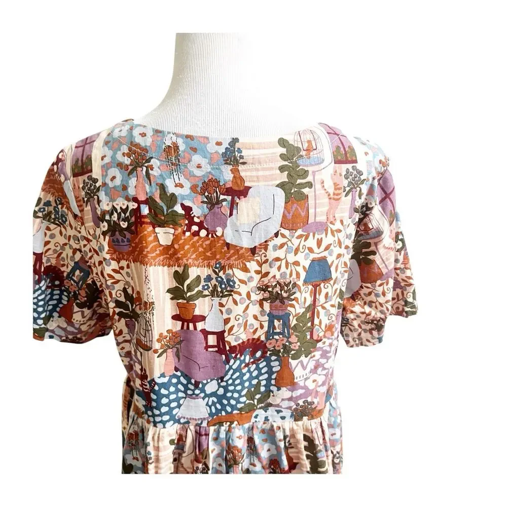 Princess Highway Modcloth Babyoll Dress “Lounging Cat Lair”Cottagecore Size 10 - Picture 7 of 11
